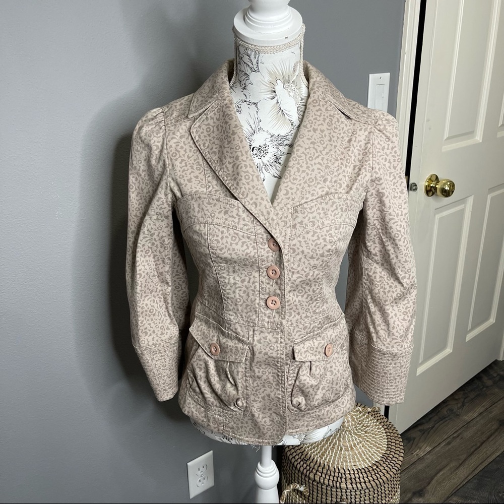 Marc by Marc Jacobs Light Pink Brown Leopard Print Button Blazer Jacket Size 2